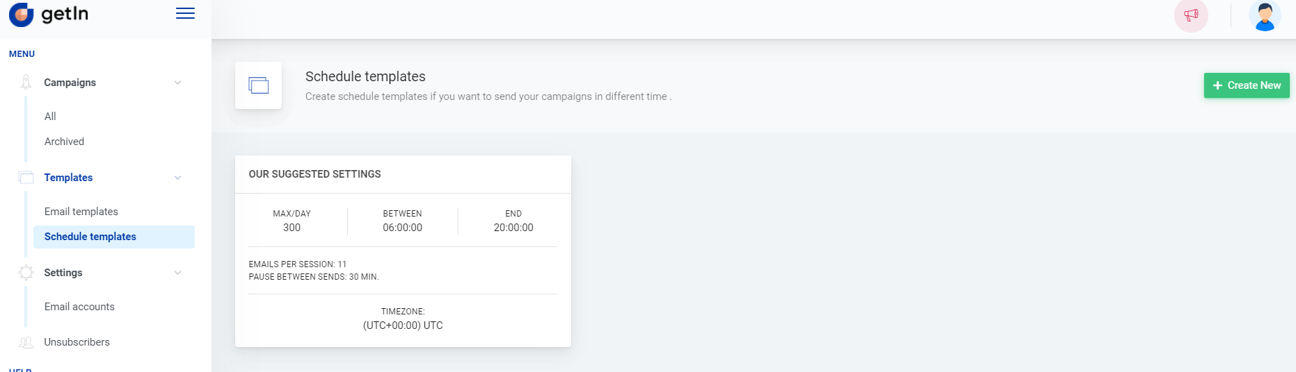 Sending schedule template